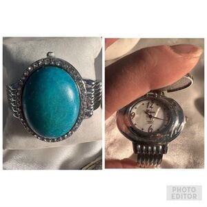 Genoa Woman's Bracelet Watch Turquoise Oval Cabochon Cover Lid